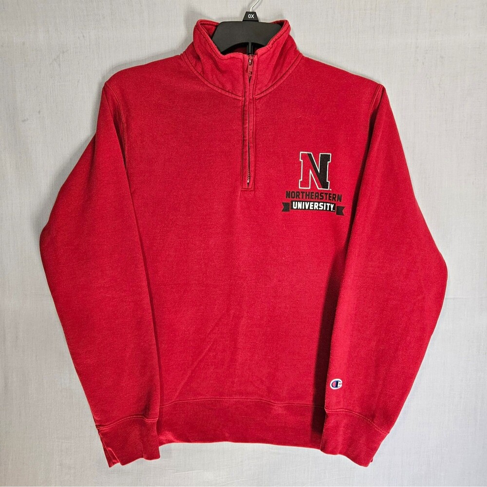 Champion Eco Northeastern University 1/4 Zip Sweatshirt Mens S Red Pullover